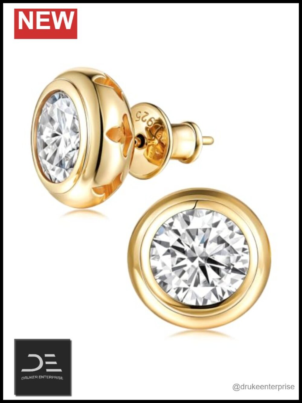 Moissanite Stud Earrings 925 Sterling Silver Round Cut Hypoallergenic Gift